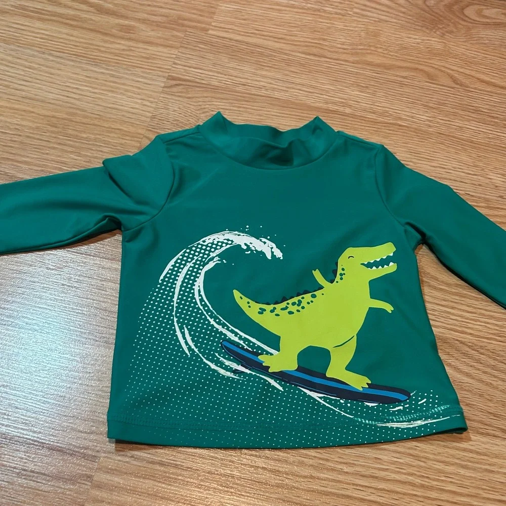 Just One You Carter's Baby Boy 3M Dinosaur Surfing‎ Rash Guard Swim Trunk Set